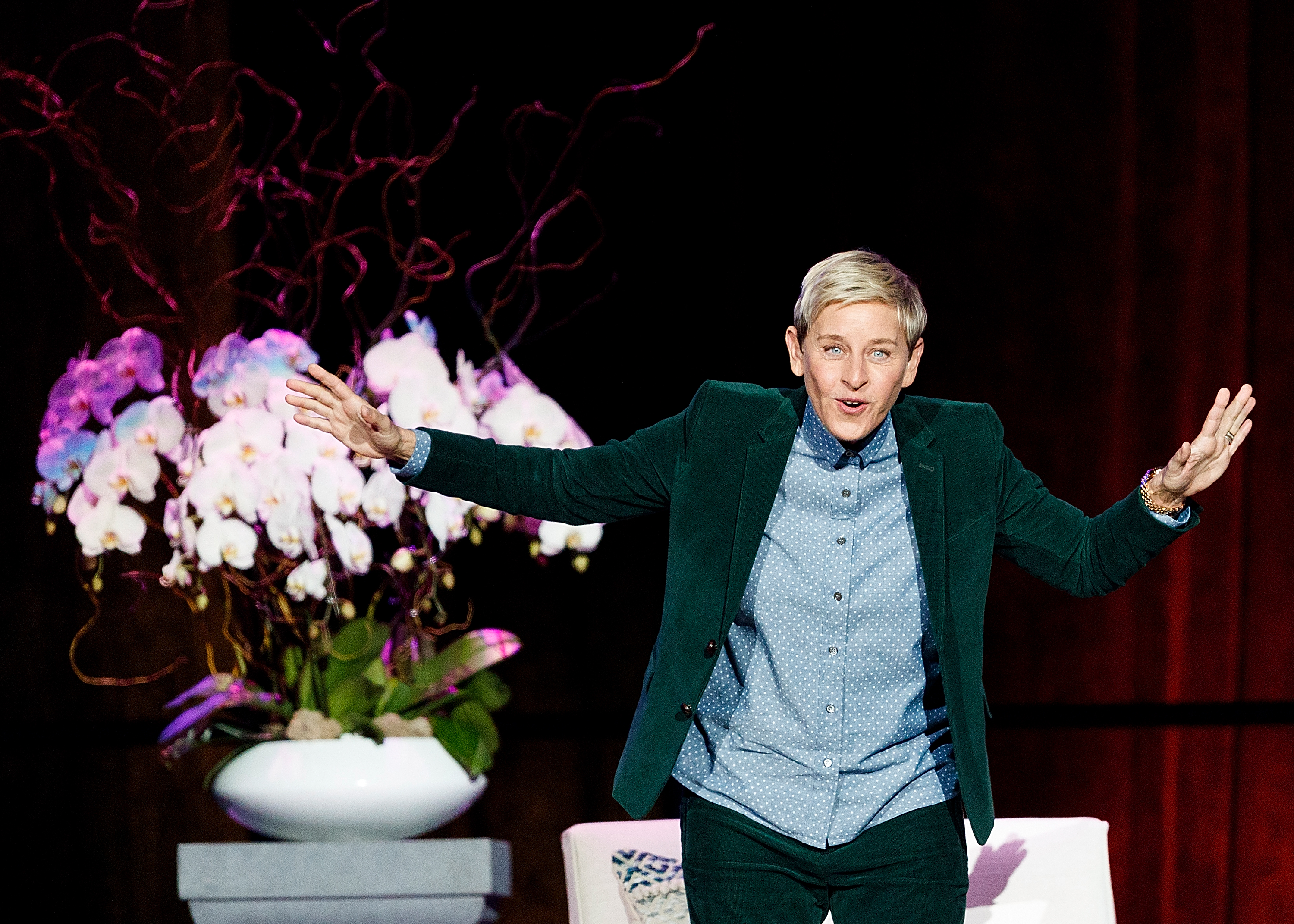 VANCOUVER, BC - OCTOBER 19:  Comedian Ellen DeGeneres seen onstage during &quot;A Conversation With Ellen DeGeneres&quot; at Rogers Arena on October 19, 2018 in Vancouver, Canada.  (Photo by Andrew Chin/Getty Images)