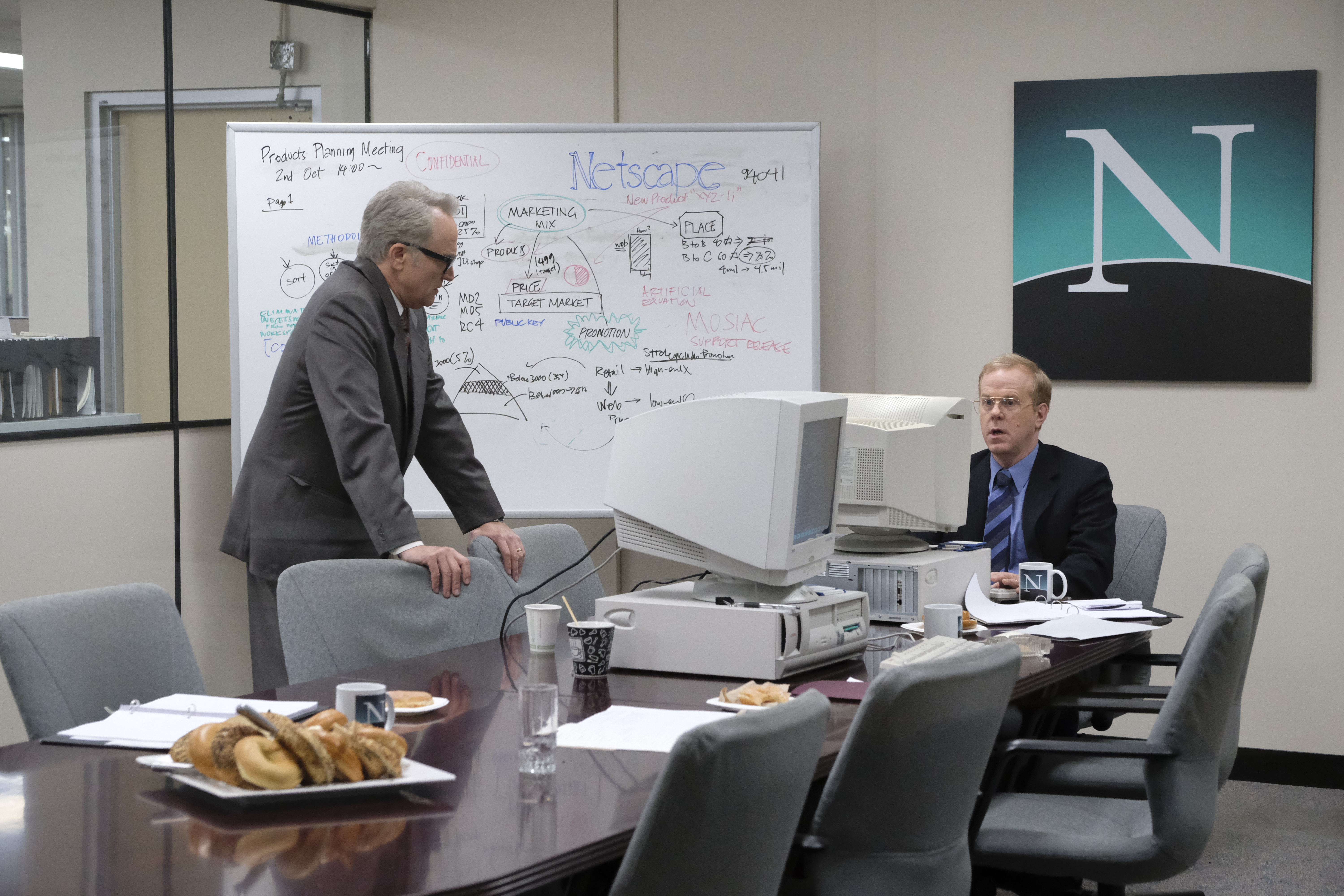 (Left to right) Bradley Whitford and John Murphy as Netscape pioneers James Barksdale and Jim Clark in National Geographic&#039;s VALLEY OF THE BOOM. (National Geographic/Bettina Strauss)