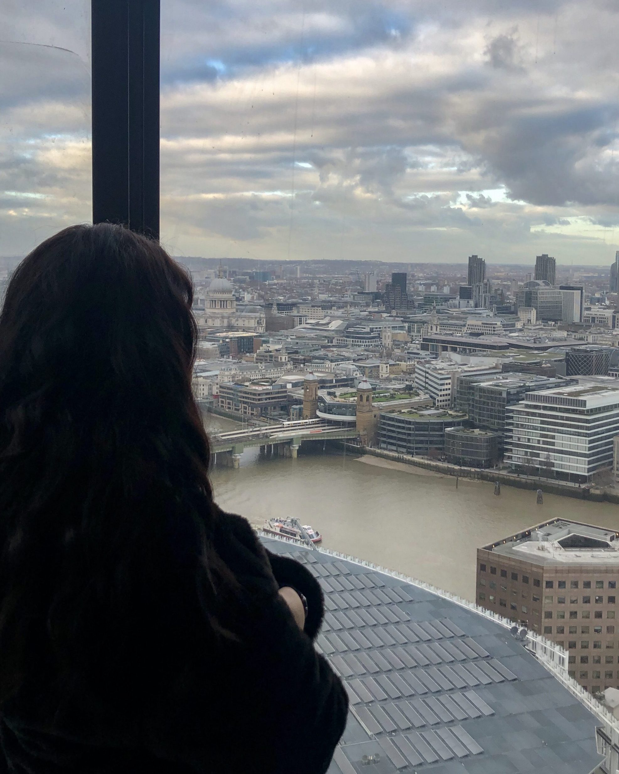 Sarah Elzeini looks out from The Shard, London, UK. 