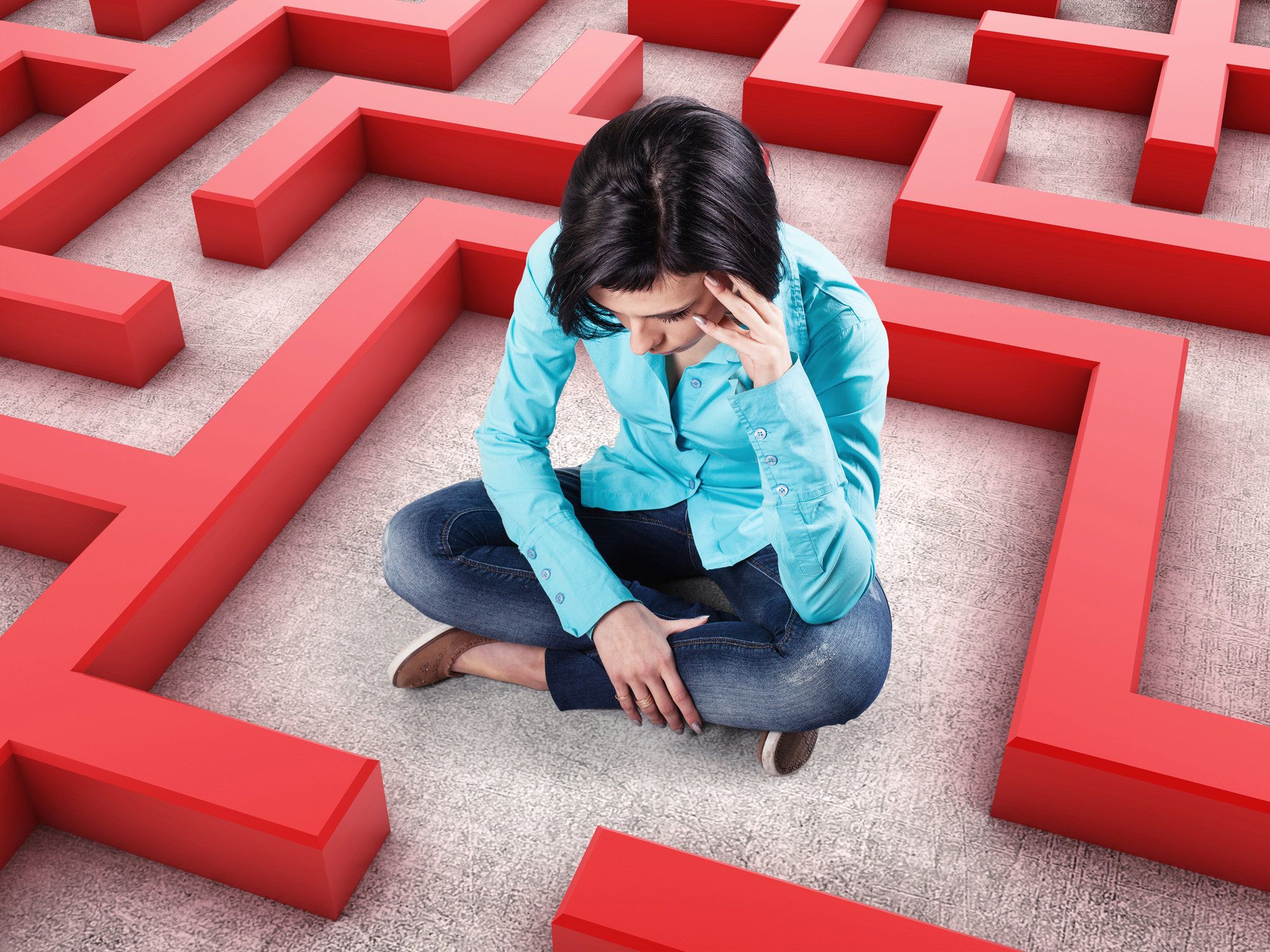 Woman feels hopeless in a maze she can&#039;t escape.