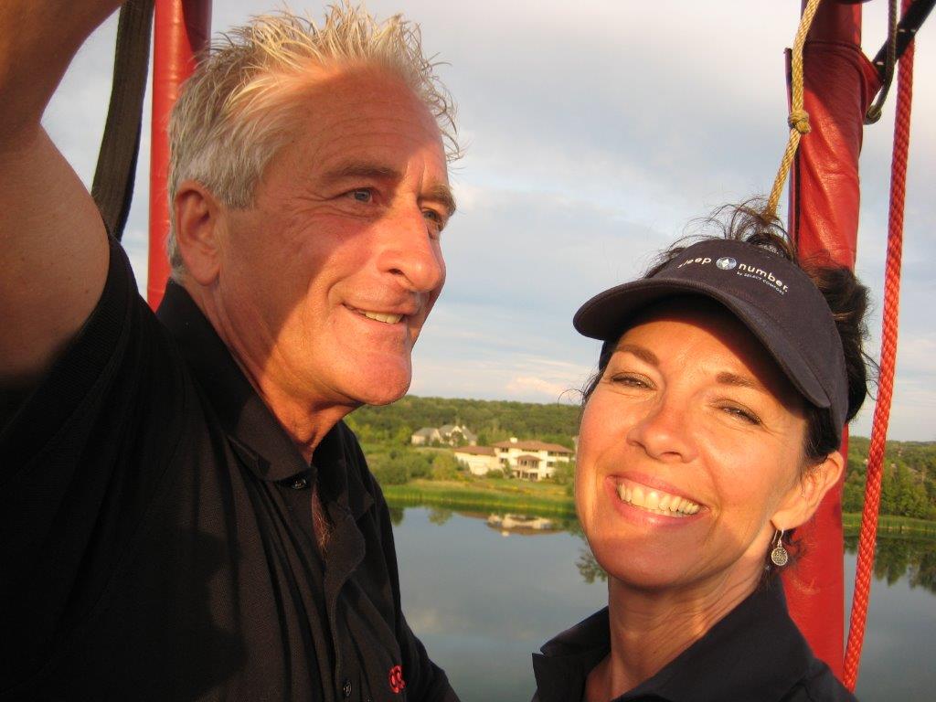 George and Shelly Ibach in a hot air balloon.