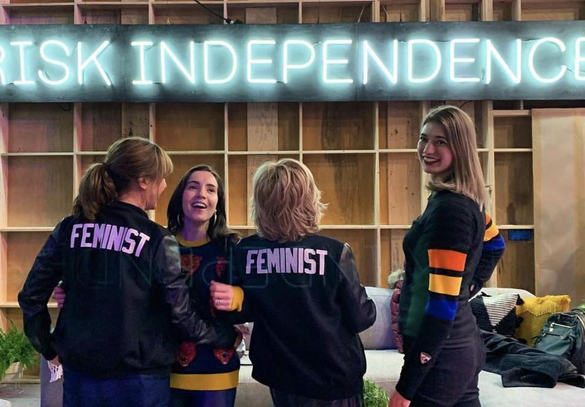 At Sundance with friends in our FEMINIST varsity jackets
