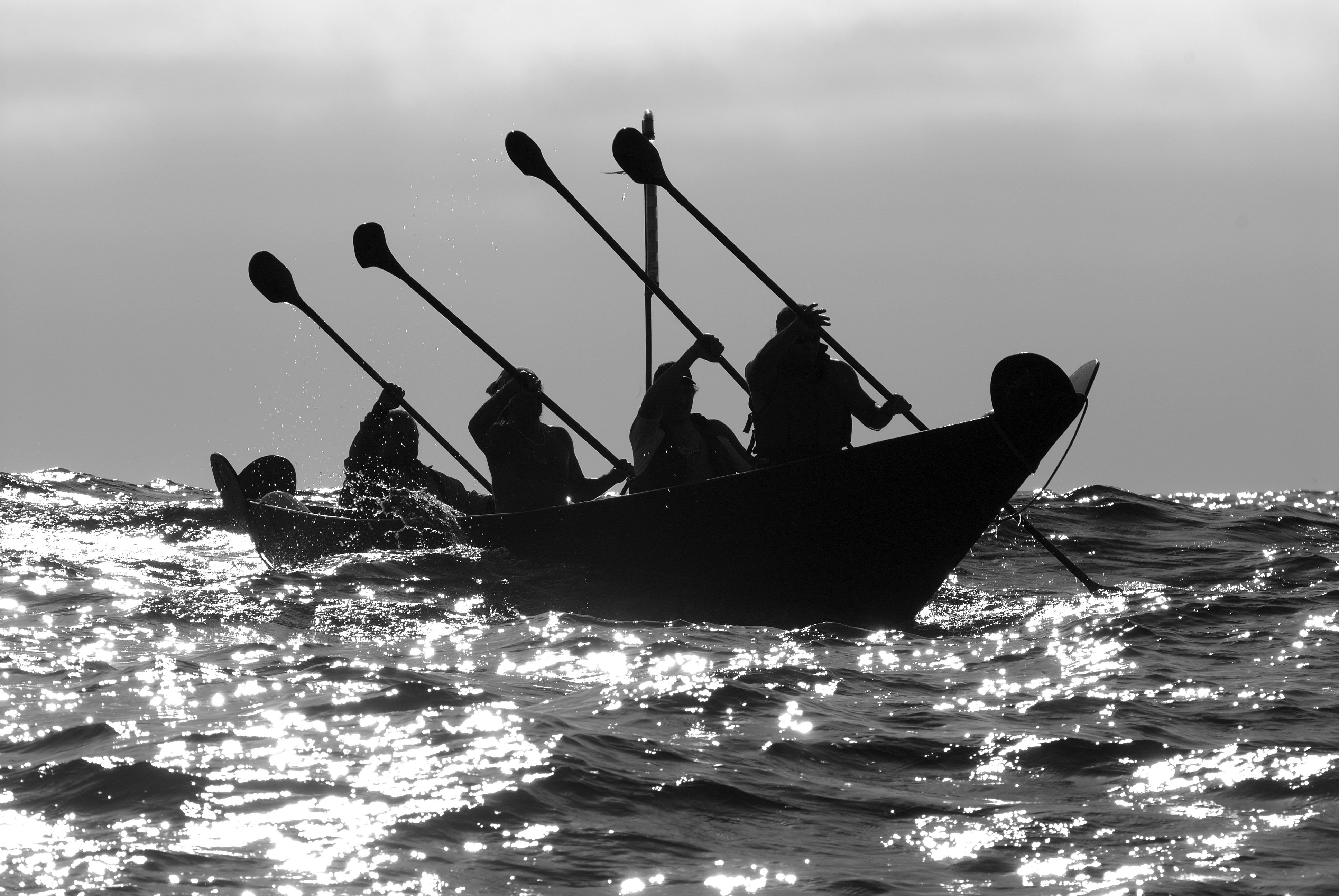 b/w picture of people rowing