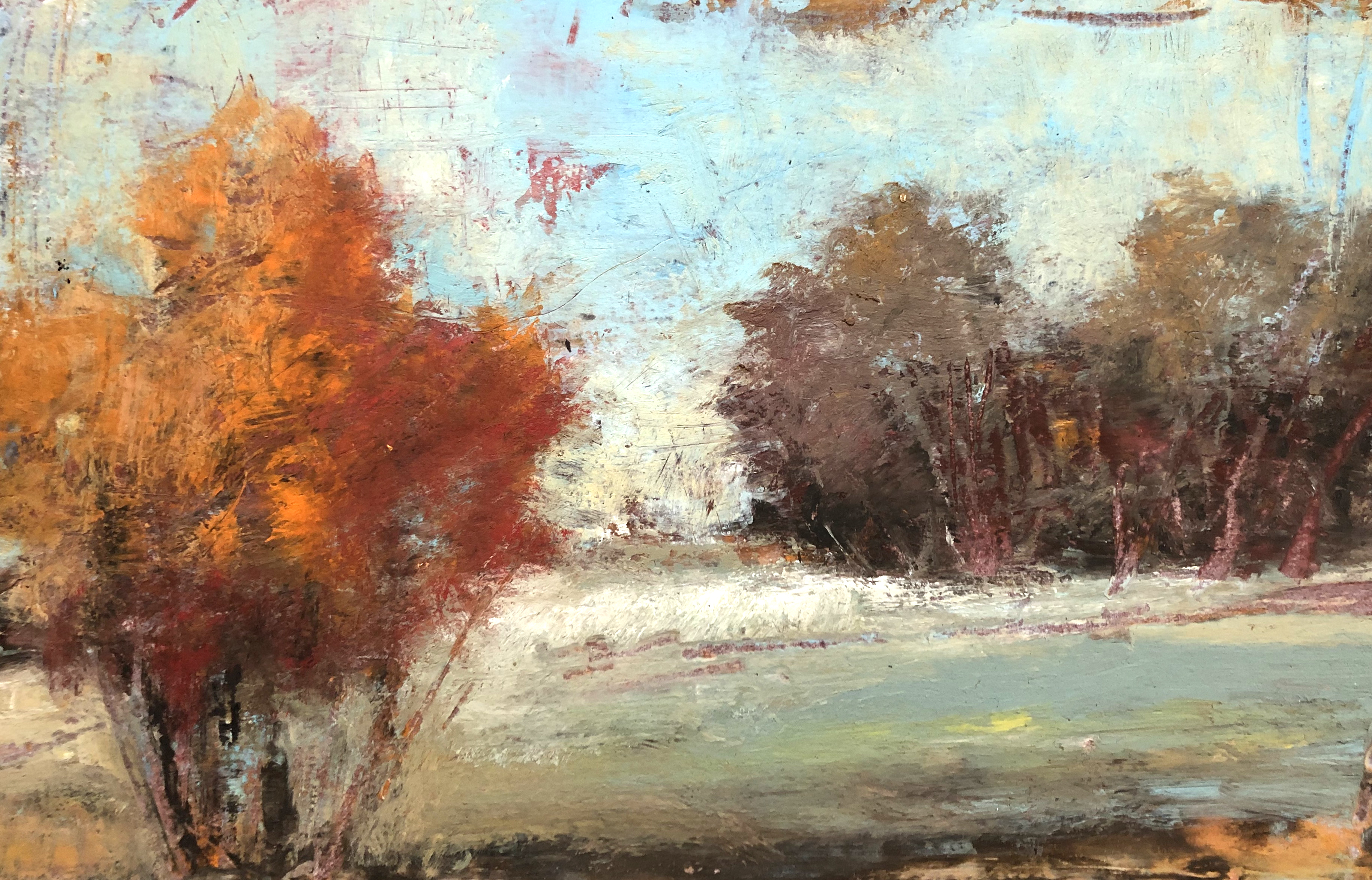 &quot;Autumn Sketch&quot; by 5 x 7&quot; oil and cold wax medium on Arches Paper,  Rachael McCampbell © 2019