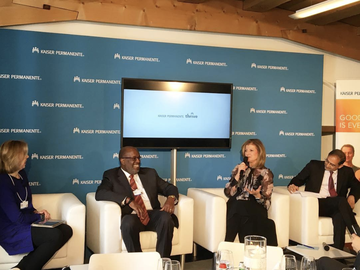 At the Kaiser Permanente Thrive lunch on the silent epidemic of mental health in Davos at the World Economic Forum’s Annual Meeting 2017. @ariannahuff / Instagram.