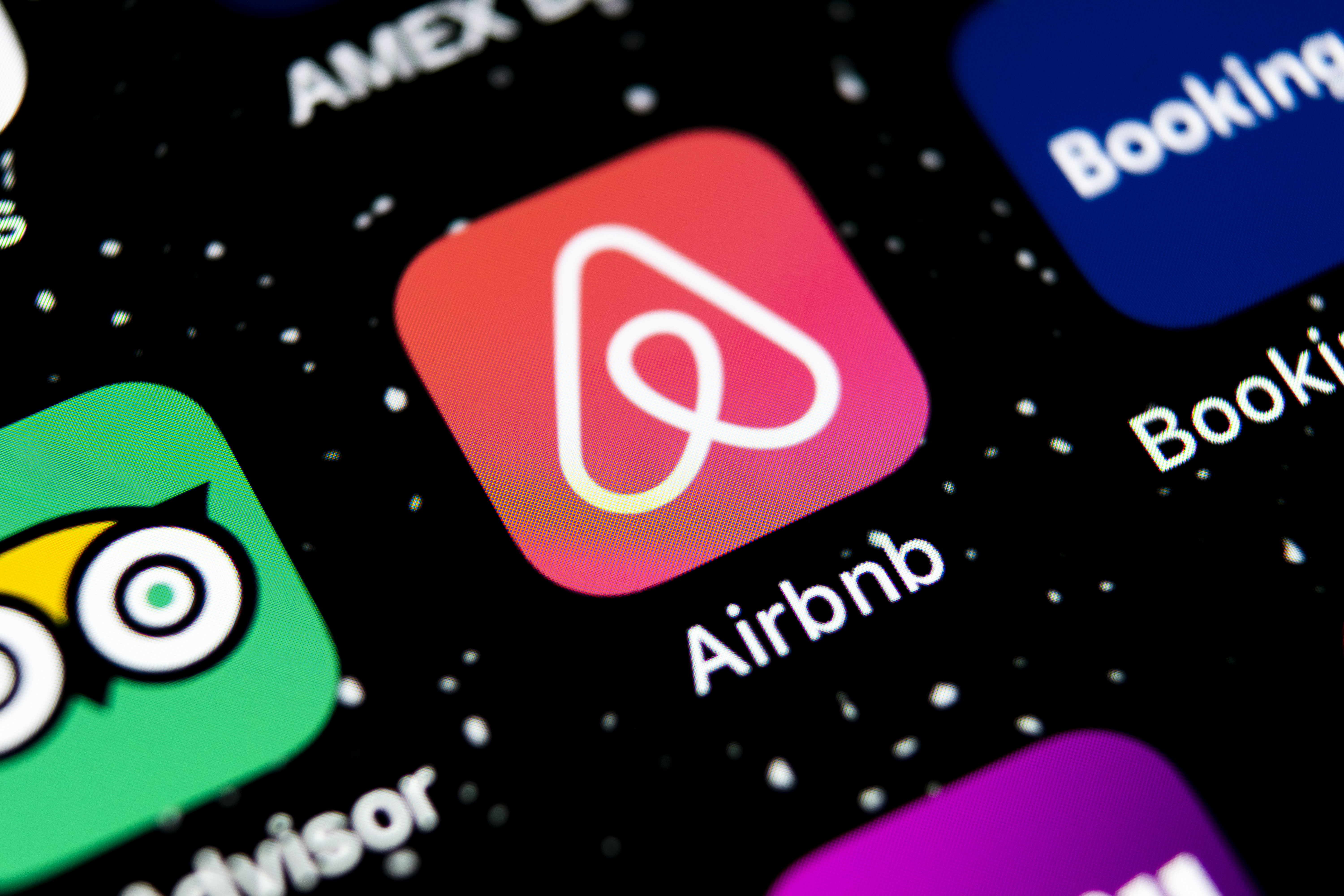 Sankt-Petersburg, Russia, February 3, 2019: Airbnb application icon on Apple iPhone X screen close-up. Airbnb app icon. Airbnb.com is online website for booking rooms. social media network.