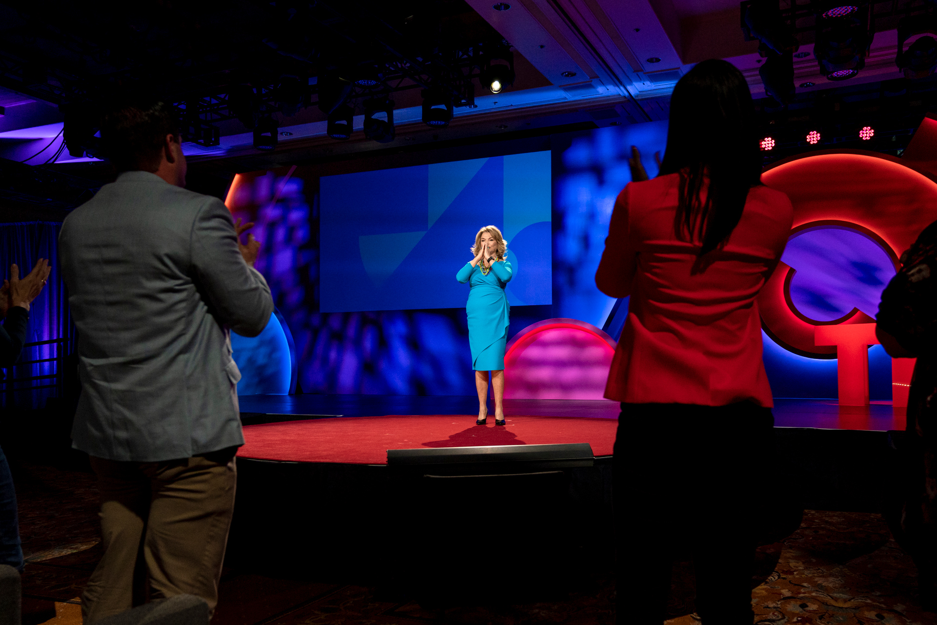 Expressing my joy, gratitude — and relief! — at the conclusion of my TED Talk.