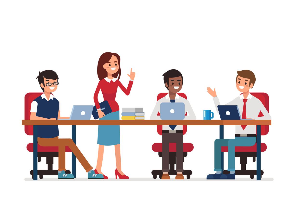 Business teamwork. Office work occupation moments. Flat style vector illustration isolated on white background.