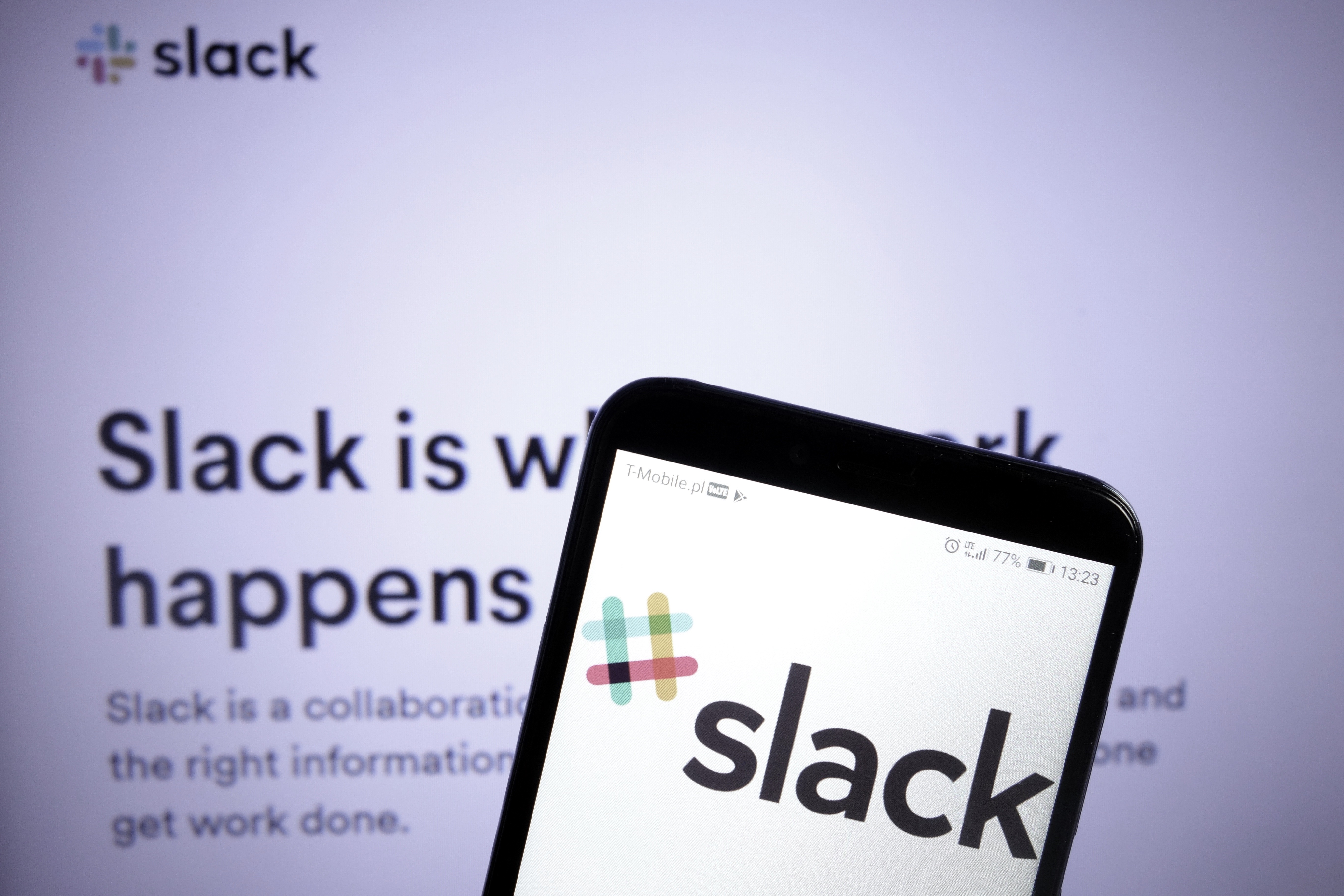 KONSKIE, POLAND - December 07, 2019: Slack platform logo displayed on mobile phone