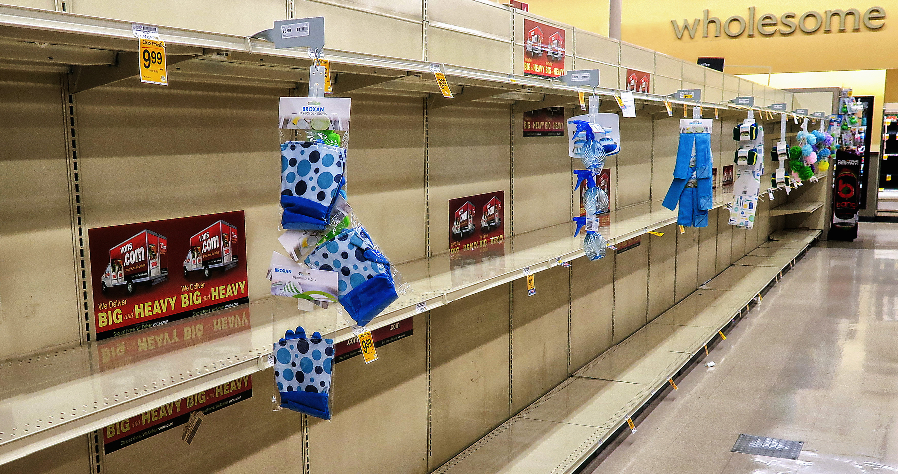 Empty supermarket shelves, Vons, Claremont, California