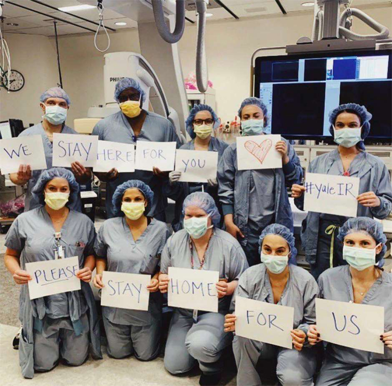 Interventional Radiology Staff, Yale-New Haven Hospital 
Credit: Deirdre Russo, RN (&lt;a href=&quot;https://www.ctinsider.com/news/nhregister/article/Hospital-workers-on-front-line-We-re-here-for-15165111.php?src=nhrhpcp&amp;_ga=2.192719855.478917271.1585504452-523761376.1582290725&quot; target=&quot;_blank&quot; rel=&quot;noopener noreferrer&quot;&gt;via NH Register&lt;/a&gt;)