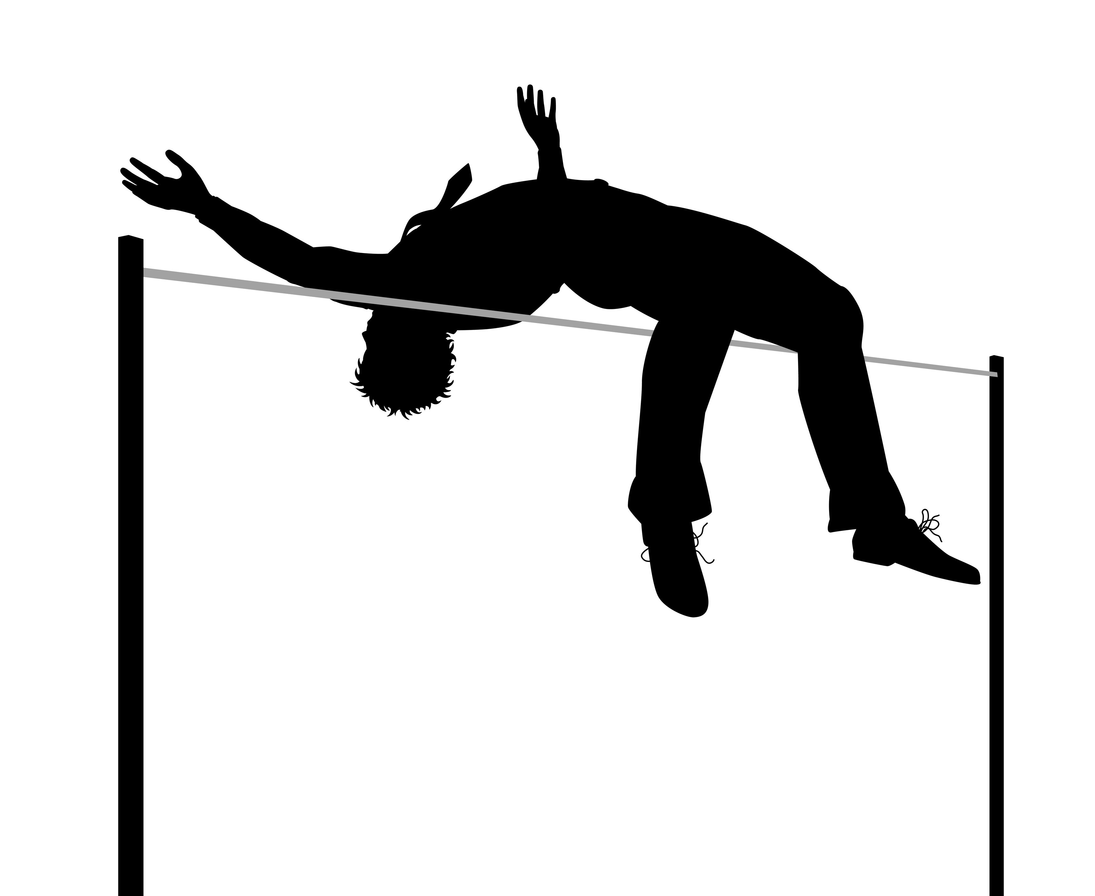 Editable vector silhouette illustration of a businessman clearing a high jump