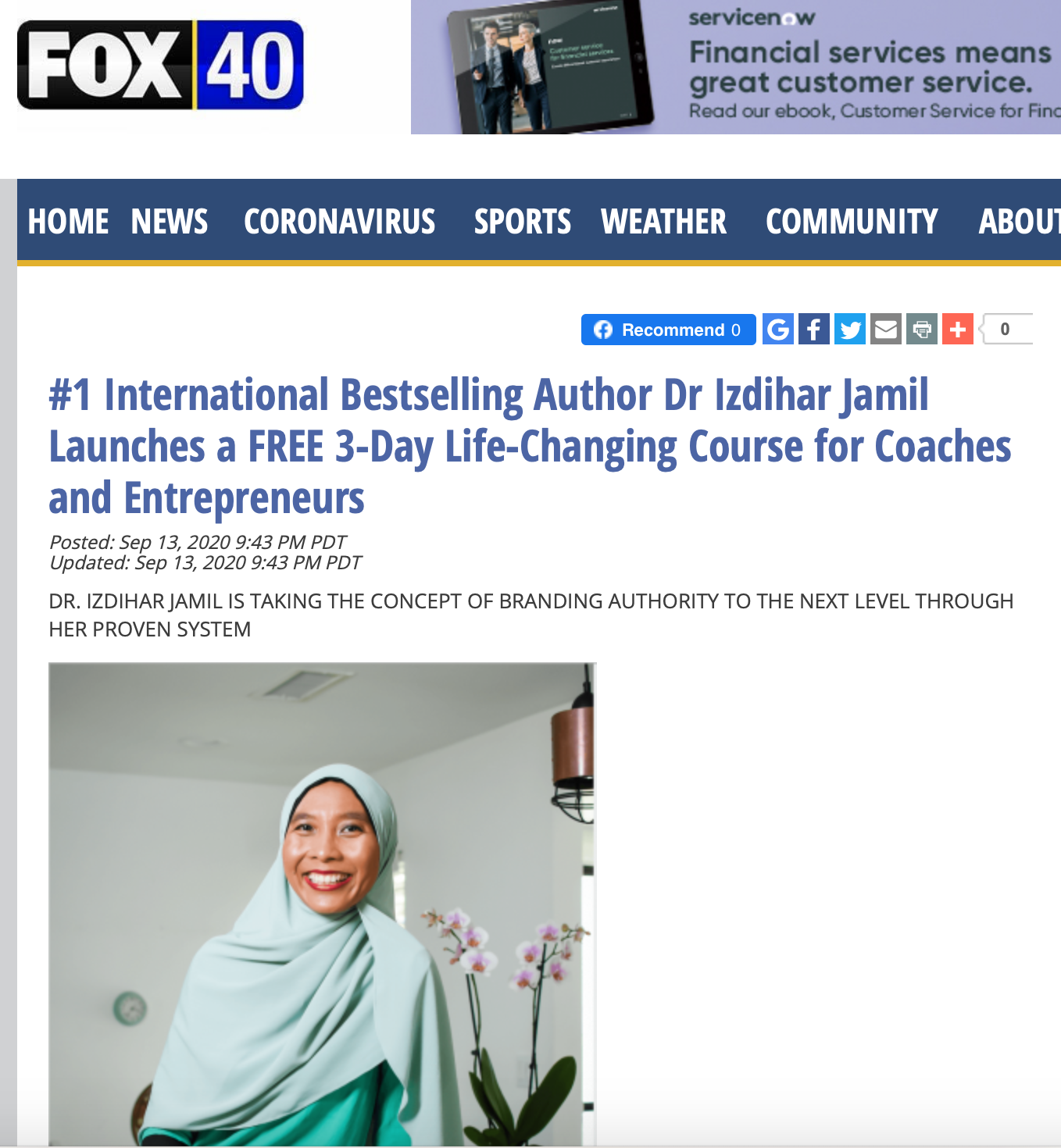 Dr Izdihar Jamil was featured on FOX announcing her life changing course.