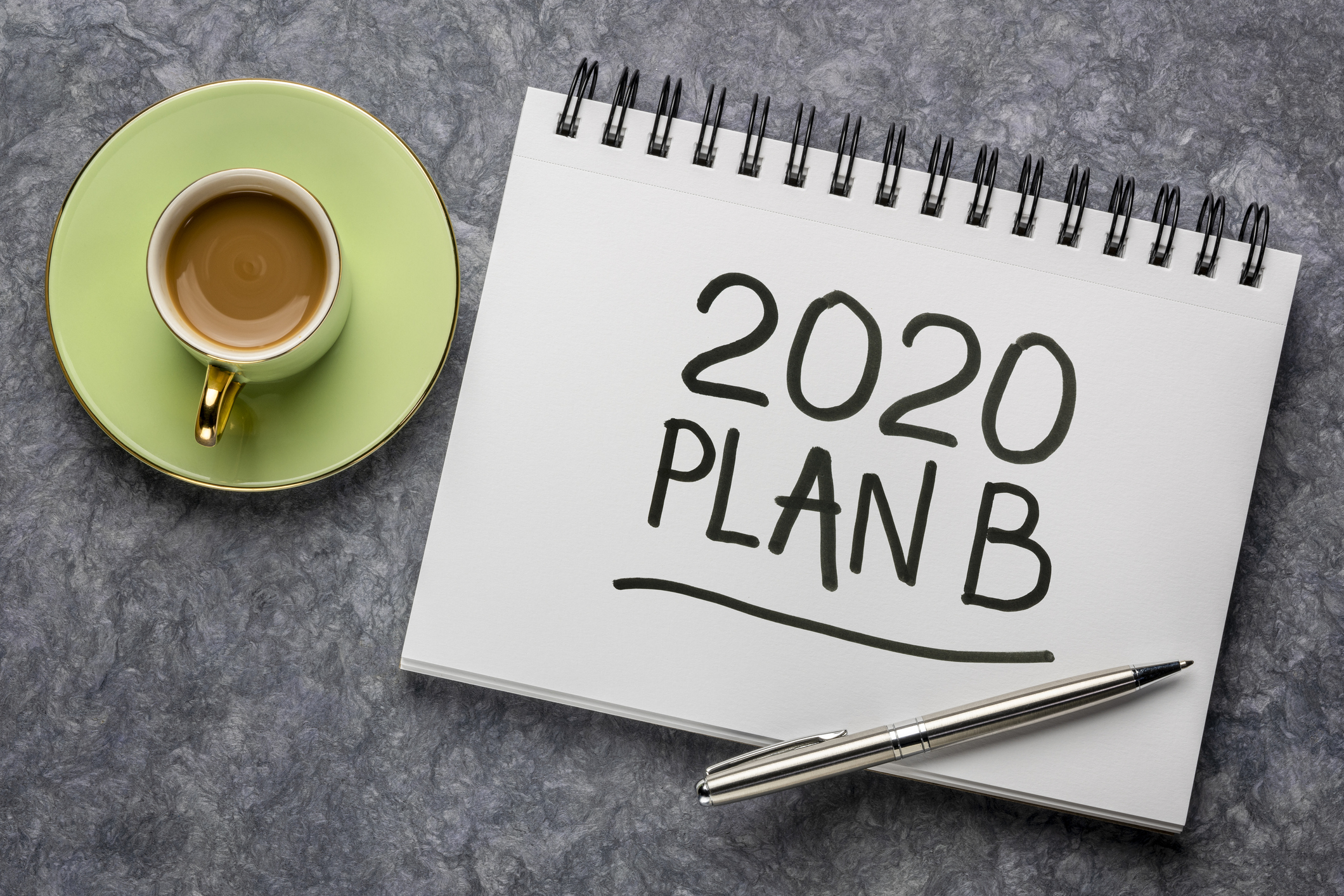 2020 plan B - change of business and personal plans for 2020 coronavirus pandemic and market recession, handwriting in a sketchbook