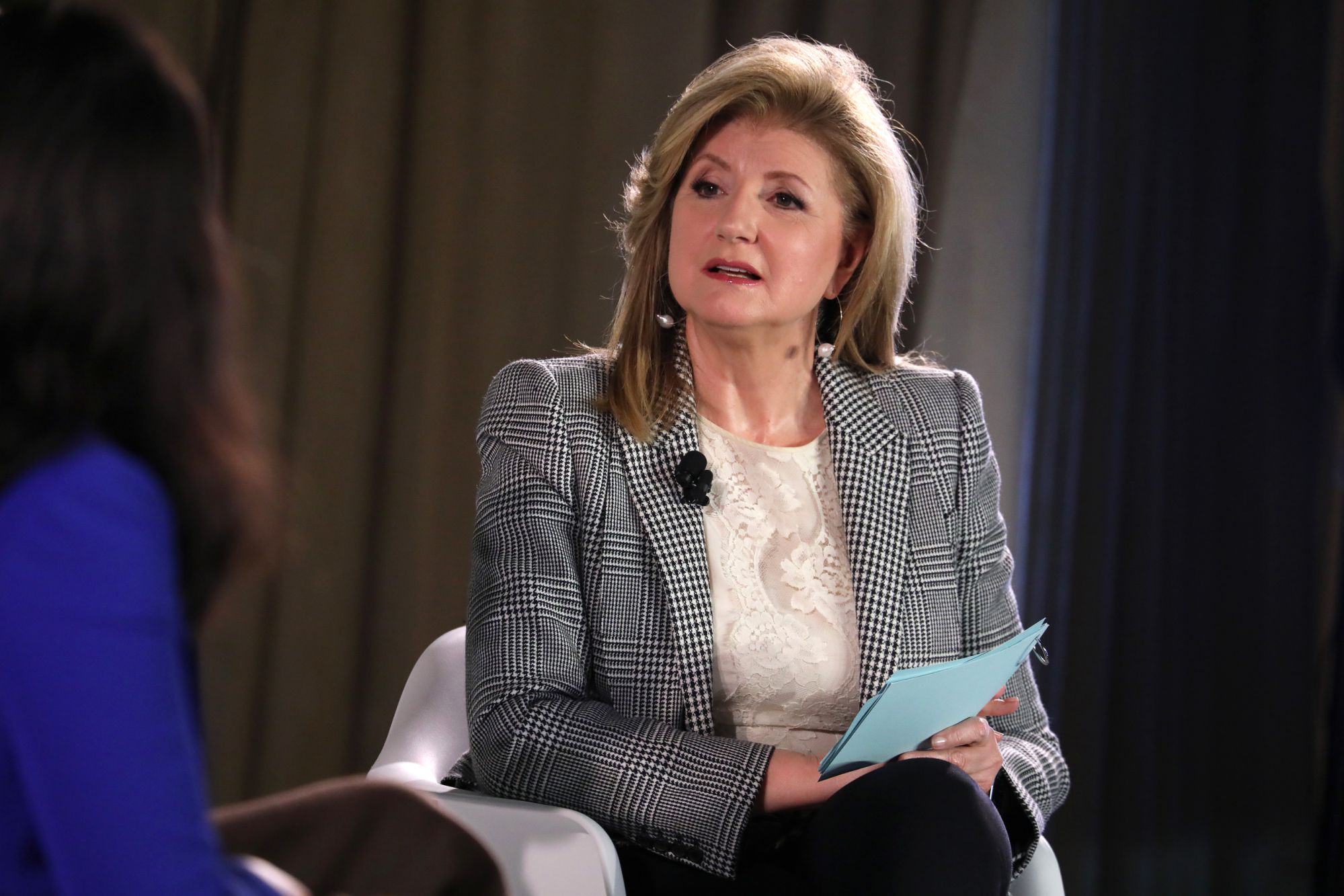 NEW YORK, NEW YORK - OCTOBER 17: Arianna Huffington speaks onstage during the TIME 100 Health Summit at Pier 17 on October 17, 2019 in New York City. (Photo by Brian Ach/Getty Images for TIME 100 Health Summit )
