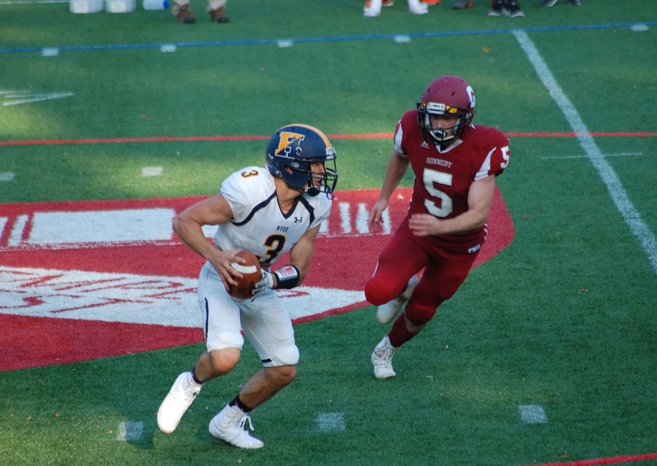 Noah Greenberg, #5, chasing down an opposing quarterback