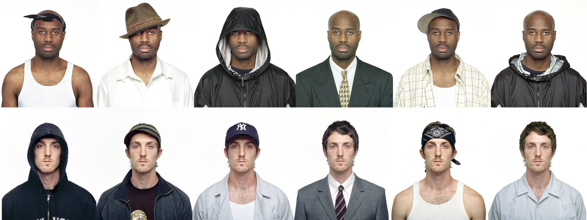 Photo of black versus white men in various types of dress